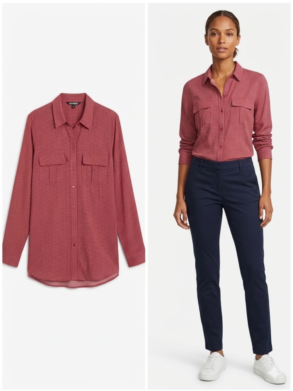 Express Red and White Dot Button-Up Shirt
